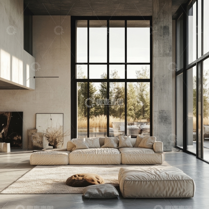 高清大图下载【趣麦麦图】现代简约客厅，大窗景观设计