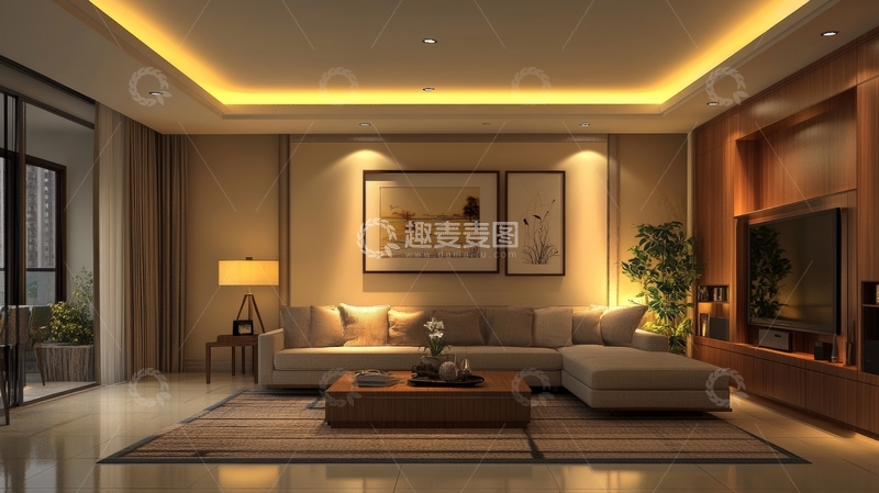高清大图下载【趣麦麦图】现代客厅设计，温馨灯光与简约家具