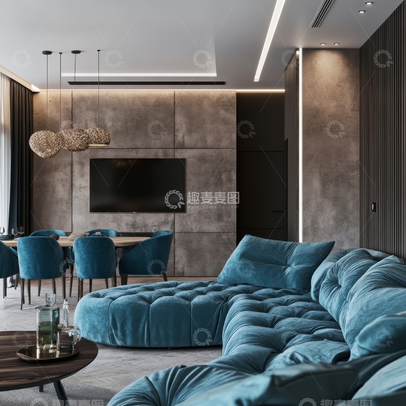 高清大图下载【趣麦麦图】现代客厅与餐厅一体化设计