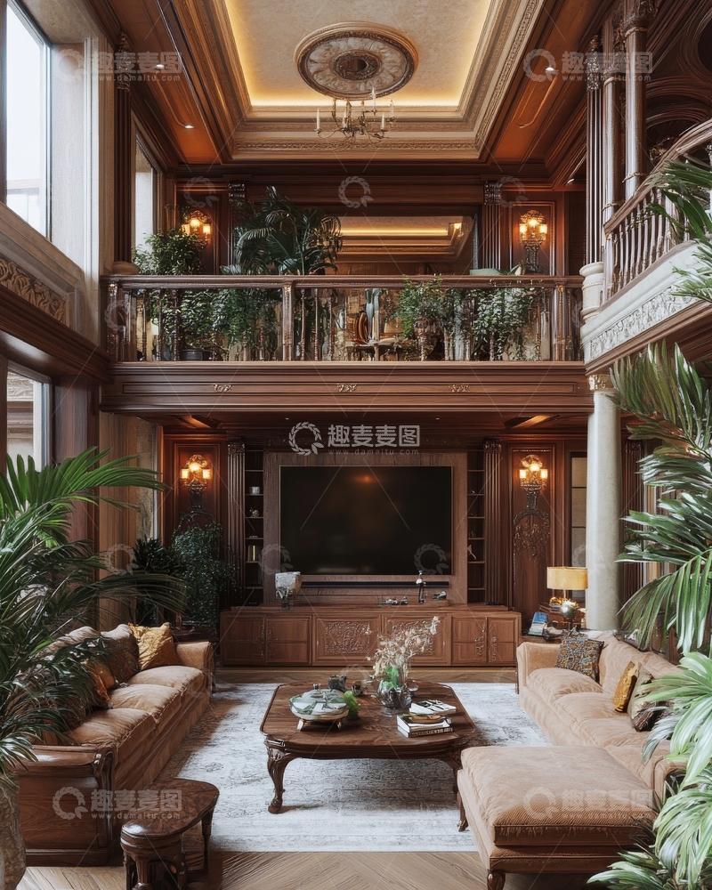 高清大图下载【趣麦麦图】豪华双层客厅，古典与现代交融