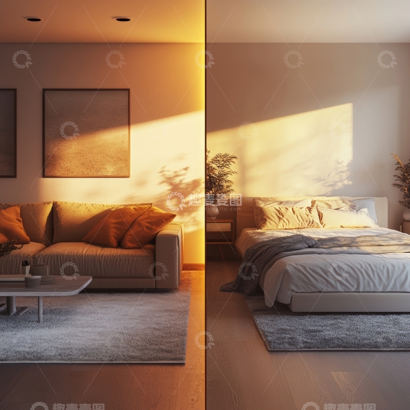 高清大图下载【趣麦麦图】温馨家居：客厅与卧室的光影设计