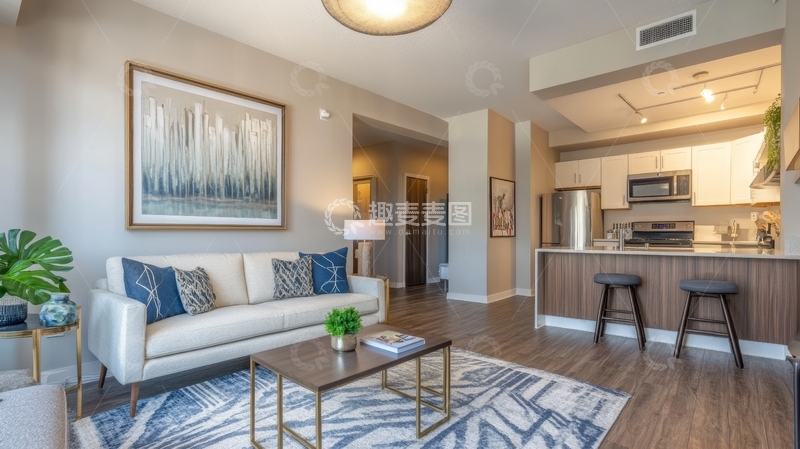 高清大图下载【趣麦麦图】现代客厅与开放式厨房设计
