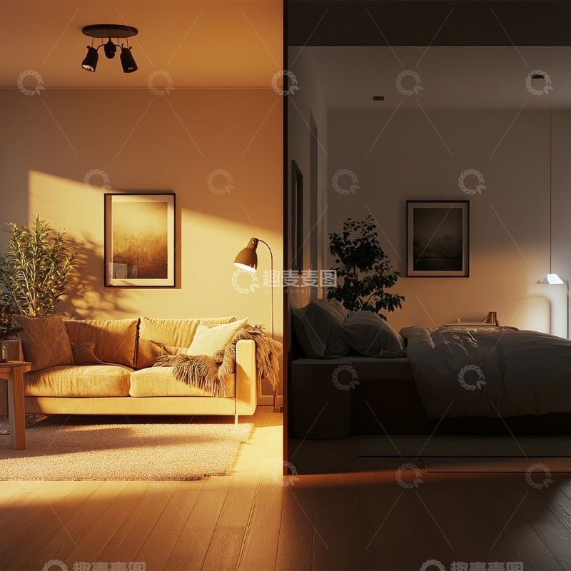 高清大图下载【趣麦麦图】温馨客厅与卧室的现代家居设计