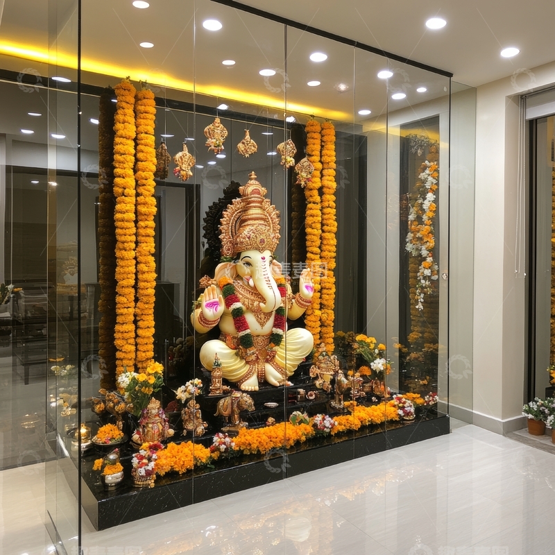 高清大图下载【趣麦麦图】室内装饰的宗教神像供奉场景