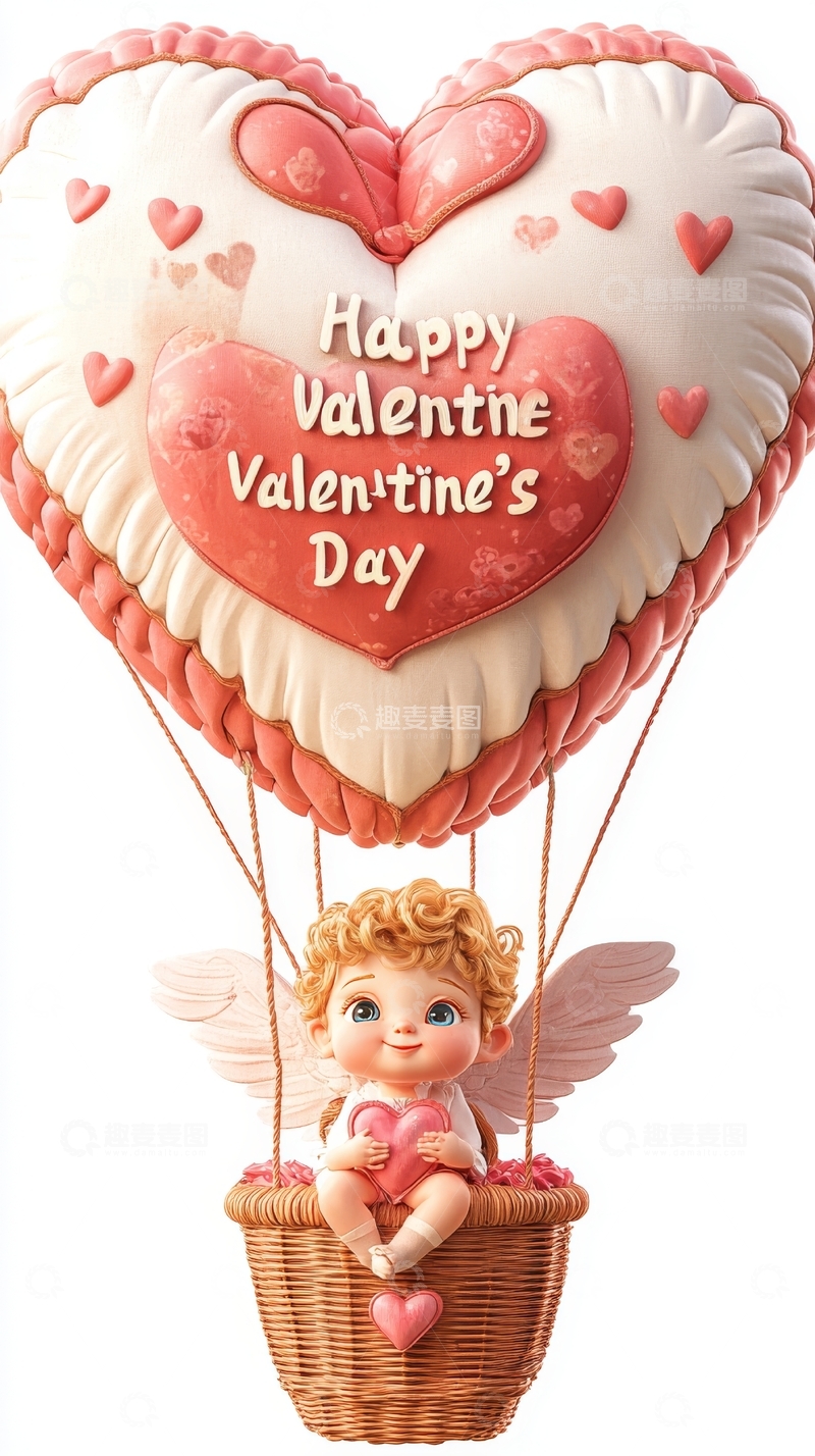 高清大图下载【趣麦麦图】情人节热气球上的小天使