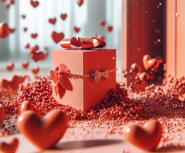 红色礼盒与爱心装饰的浪漫场景