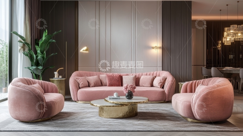 高清大图下载【趣麦麦图】现代客厅粉色沙发布置