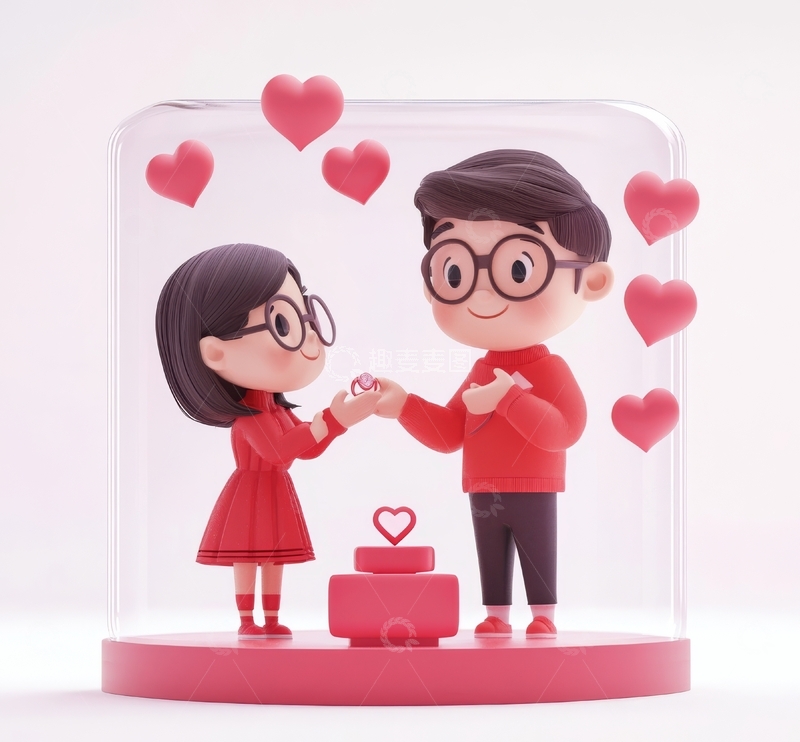 高清大图下载【趣麦麦图】情侣互动场景，心形装饰环绕