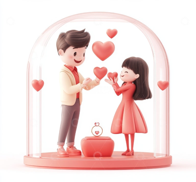 高清大图下载【趣麦麦图】情侣在玻璃罩内互赠爱心