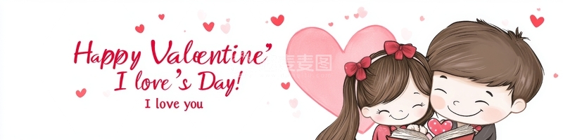 高清大图下载【趣麦麦图】情人节卡通情侣温馨拥抱