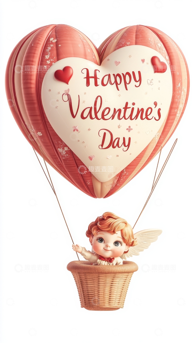 高清大图下载【趣麦麦图】情人节热气球与小天使