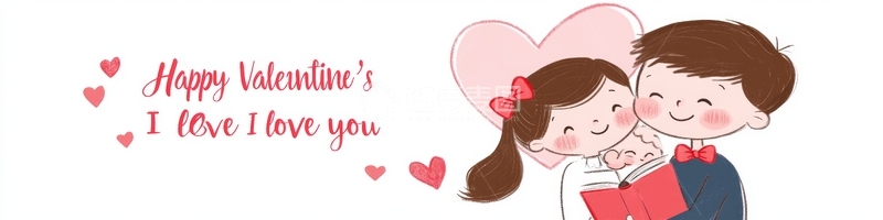 高清大图下载【趣麦麦图】情人节卡通情侣温馨场景