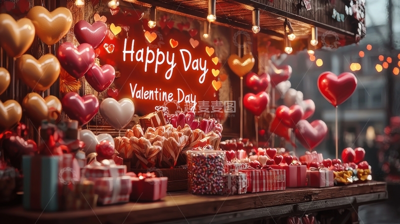 高清大图下载【趣麦麦图】情人节主题装饰摊位