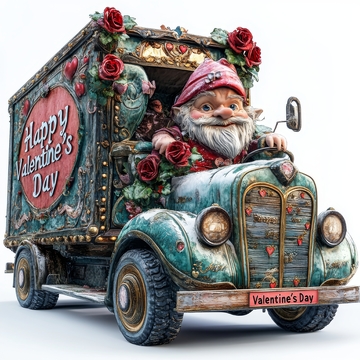 情人节主题复古卡车与小矮人