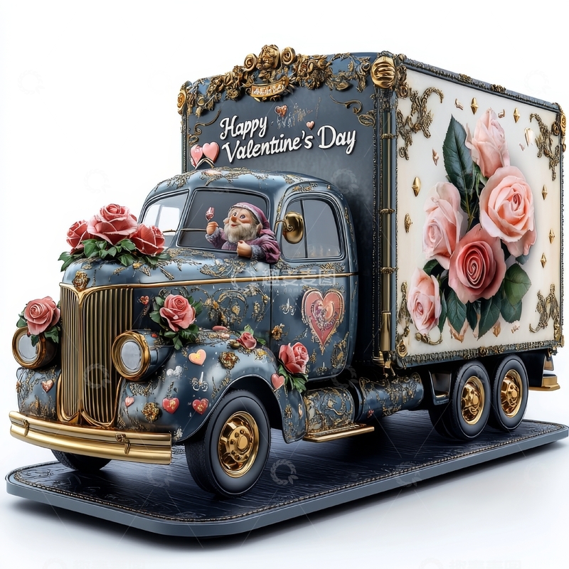 高清大图下载【趣麦麦图】情人节主题装饰卡车