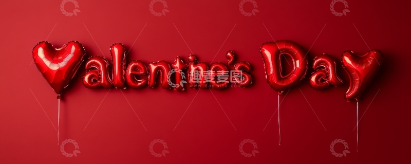 高清大图下载【趣麦麦图】红色背景上的情人节气球文字