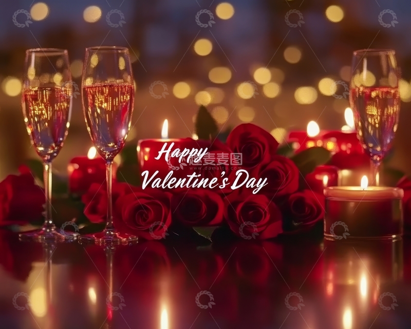 高清大图下载【趣麦麦图】情人节浪漫布置：玫瑰与香槟