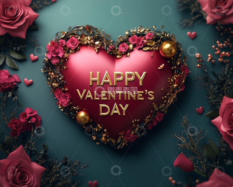 高清大图下载【趣麦麦图】情人节心形装饰花环