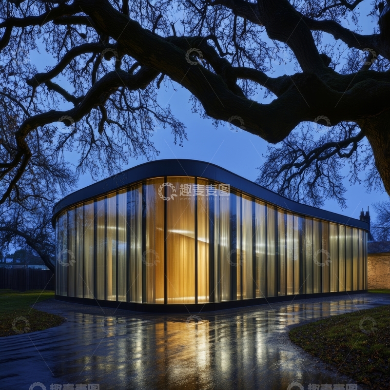 高清大图下载【趣麦麦图】现代玻璃建筑夜景