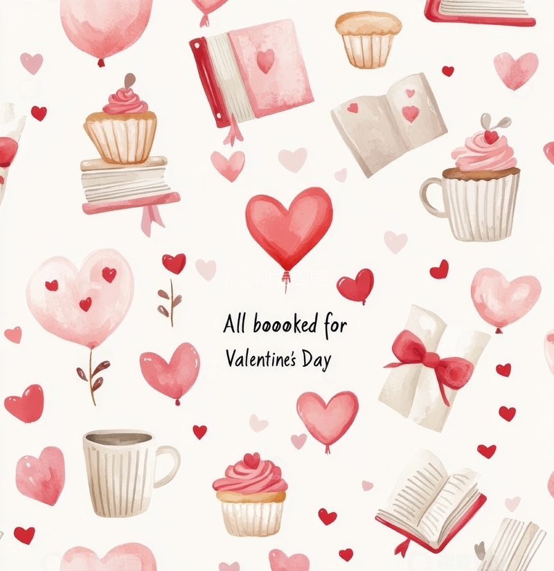 高清大图下载【趣麦麦图】情人节主题书本与甜点装饰图案