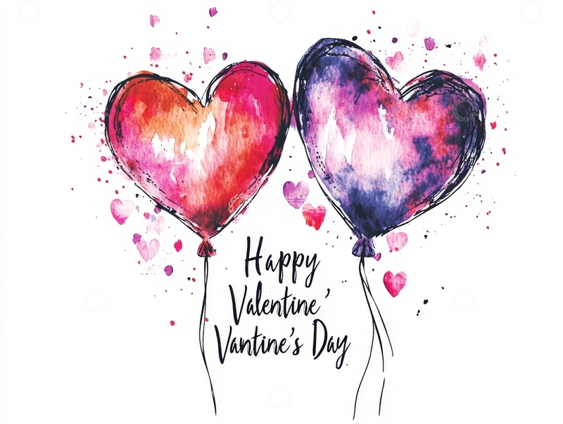 高清大图下载【趣麦麦图】情人节心形气球水彩插画