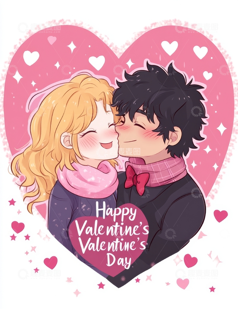 高清大图下载【趣麦麦图】情人节情侣温馨拥抱插画