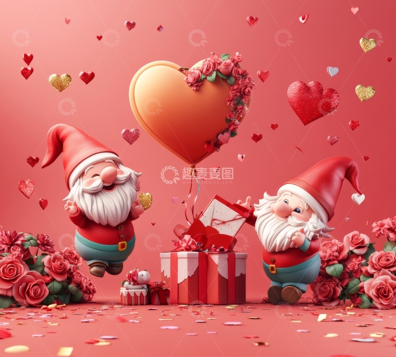高清大图下载【趣麦麦图】情人节小矮人送礼场景