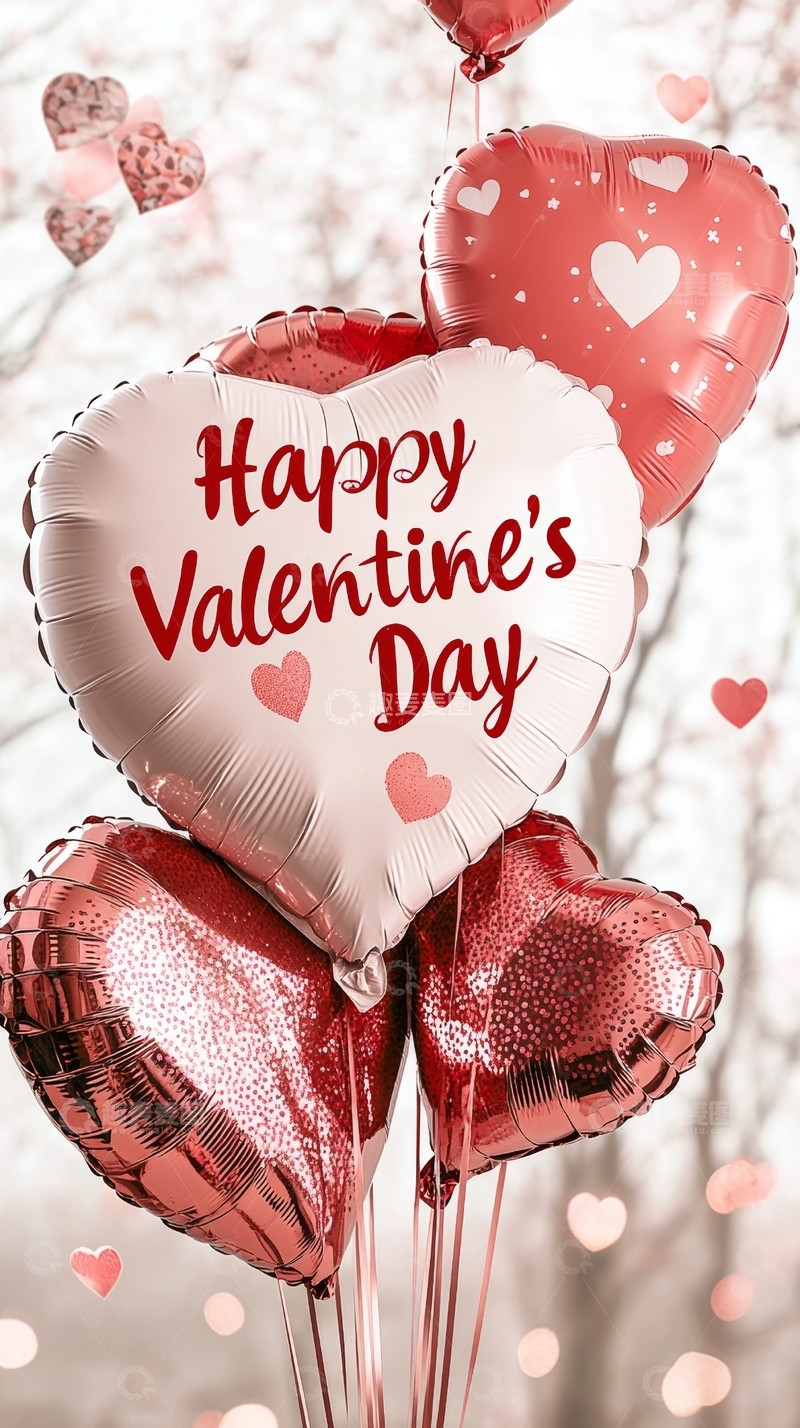 高清大图下载【趣麦麦图】情人节心形气球祝福图