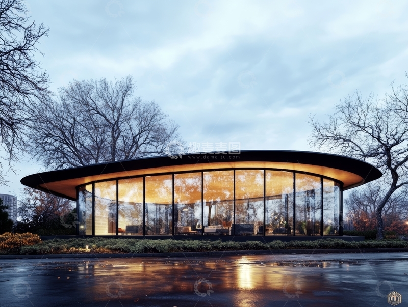 高清大图下载【趣麦麦图】现代玻璃建筑在黄昏时分