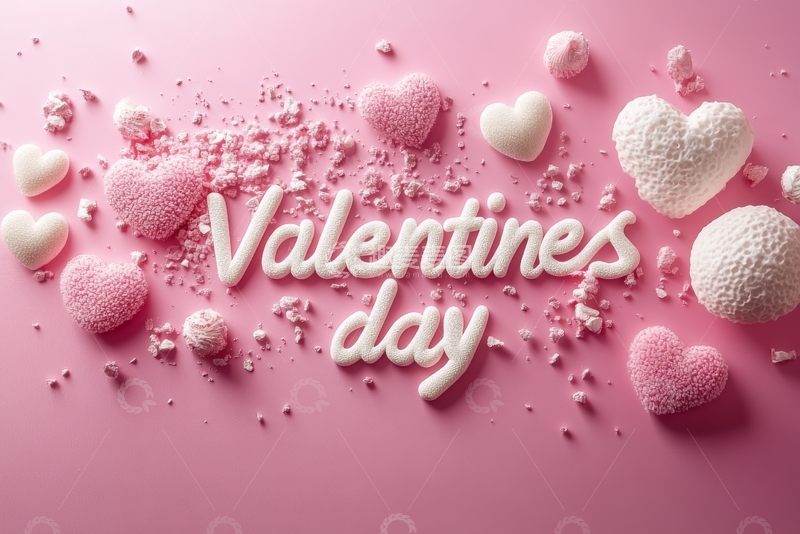 高清大图下载【趣麦麦图】粉色背景上的情人节装饰与文字