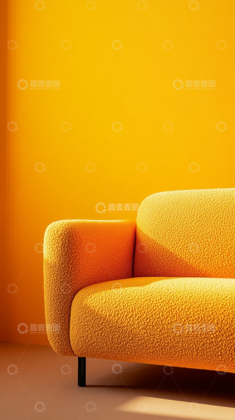 高清大图下载【趣麦麦图】橙色沙发与背景墙的现代简约设计