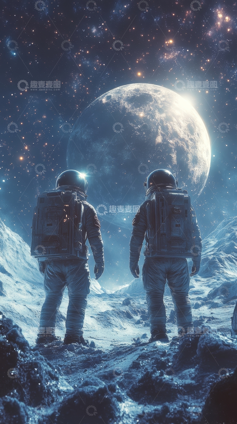 高清大图下载【趣麦麦图】宇航员探索未知星球