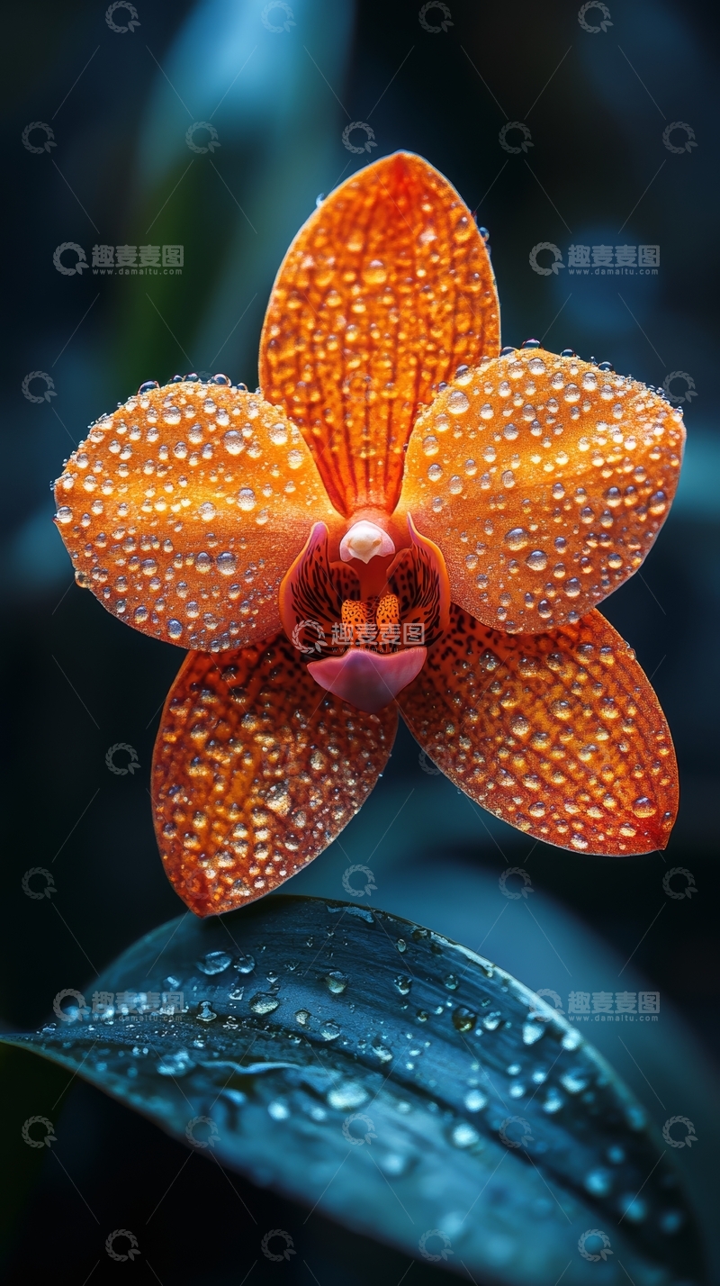 高清大图下载【趣麦麦图】橙色兰花上的水珠特写