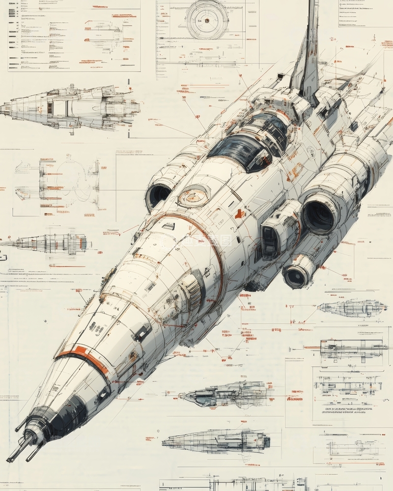 高清大图下载【趣麦麦图】科幻飞船设计蓝图
