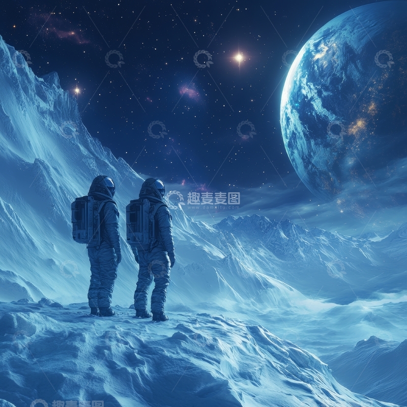 高清大图下载【趣麦麦图】宇航员在月球上眺望地球