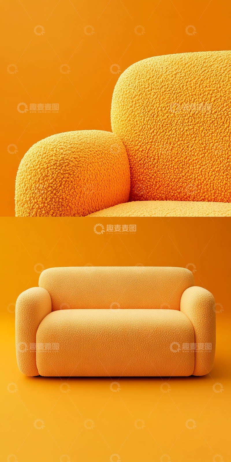 高清大图下载【趣麦麦图】橙色毛绒沙发与座椅组合