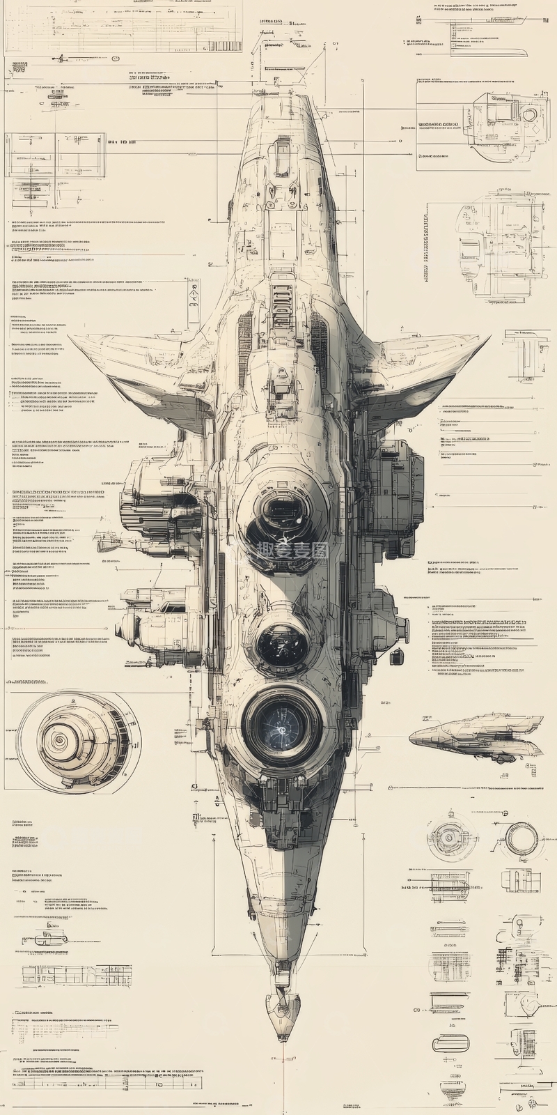 高清大图下载【趣麦麦图】科幻飞船结构图