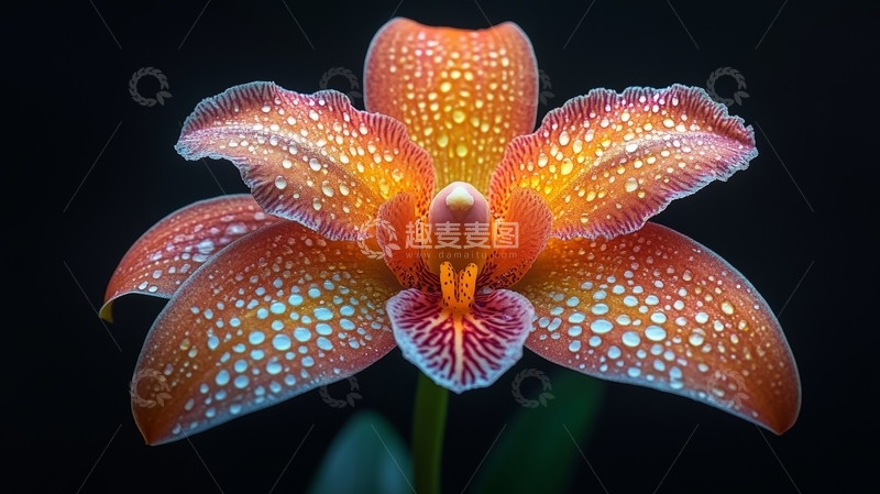 高清大图下载【趣麦麦图】橙色兰花上的露珠特写