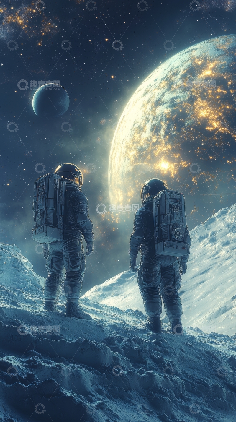 高清大图下载【趣麦麦图】宇航员探索未知星球
