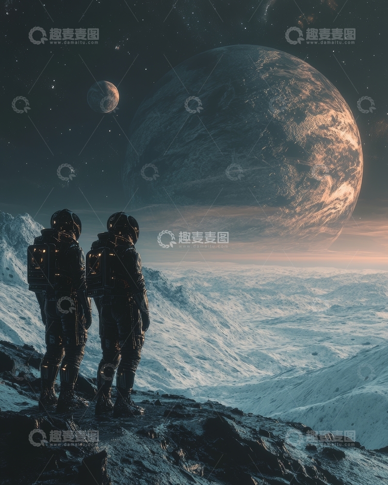 高清大图下载【趣麦麦图】宇航员在异星眺望巨大行星