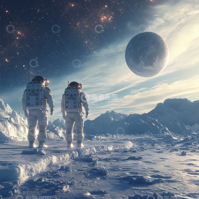 高清大图下载【趣麦麦图】宇航员在月球表面眺望星球