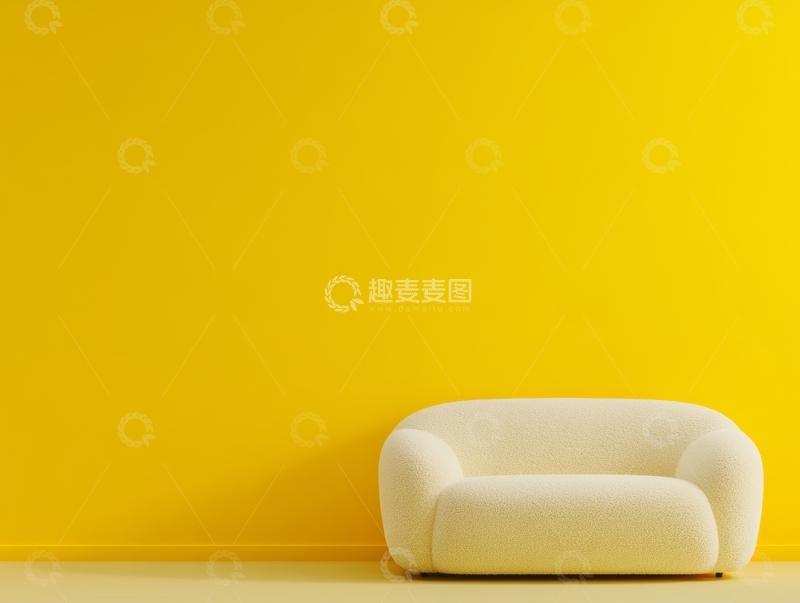 高清大图下载【趣麦麦图】黄色背景下的简约米色沙发