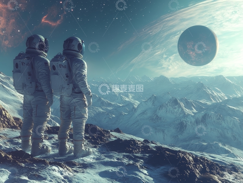 高清大图下载【趣麦麦图】宇航员在异星眺望神秘星球