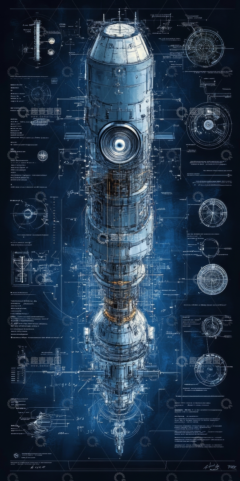 高清大图下载【趣麦麦图】航天器结构蓝图