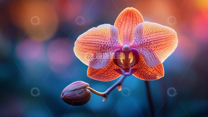 高清大图下载【趣麦麦图】绽放的橙色兰花特写