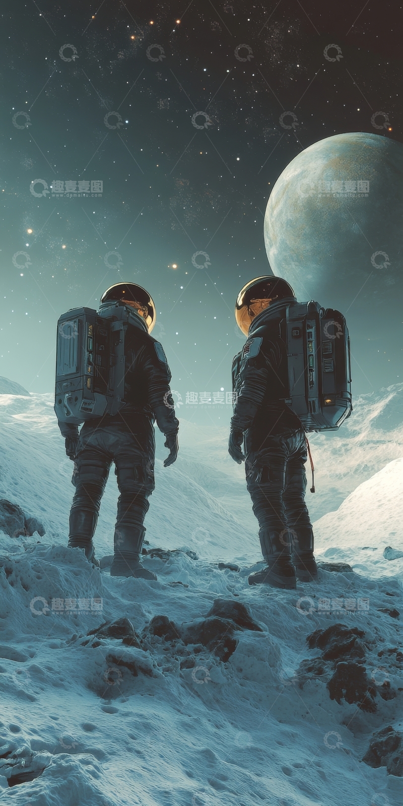 高清大图下载【趣麦麦图】宇航员在月球表面探索