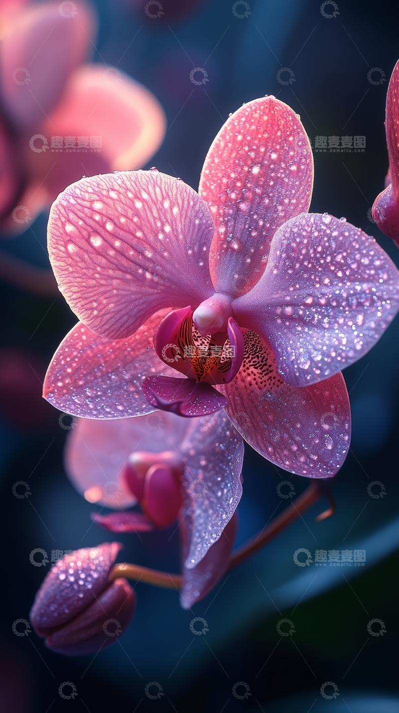 高清大图下载【趣麦麦图】粉色兰花上的露珠特写