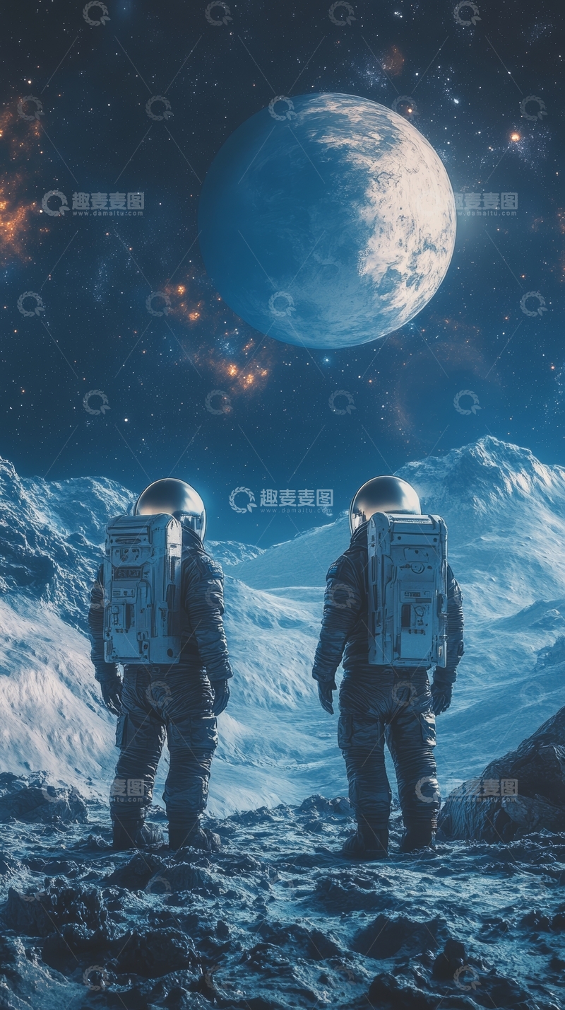 高清大图下载【趣麦麦图】宇航员在月球上仰望地球