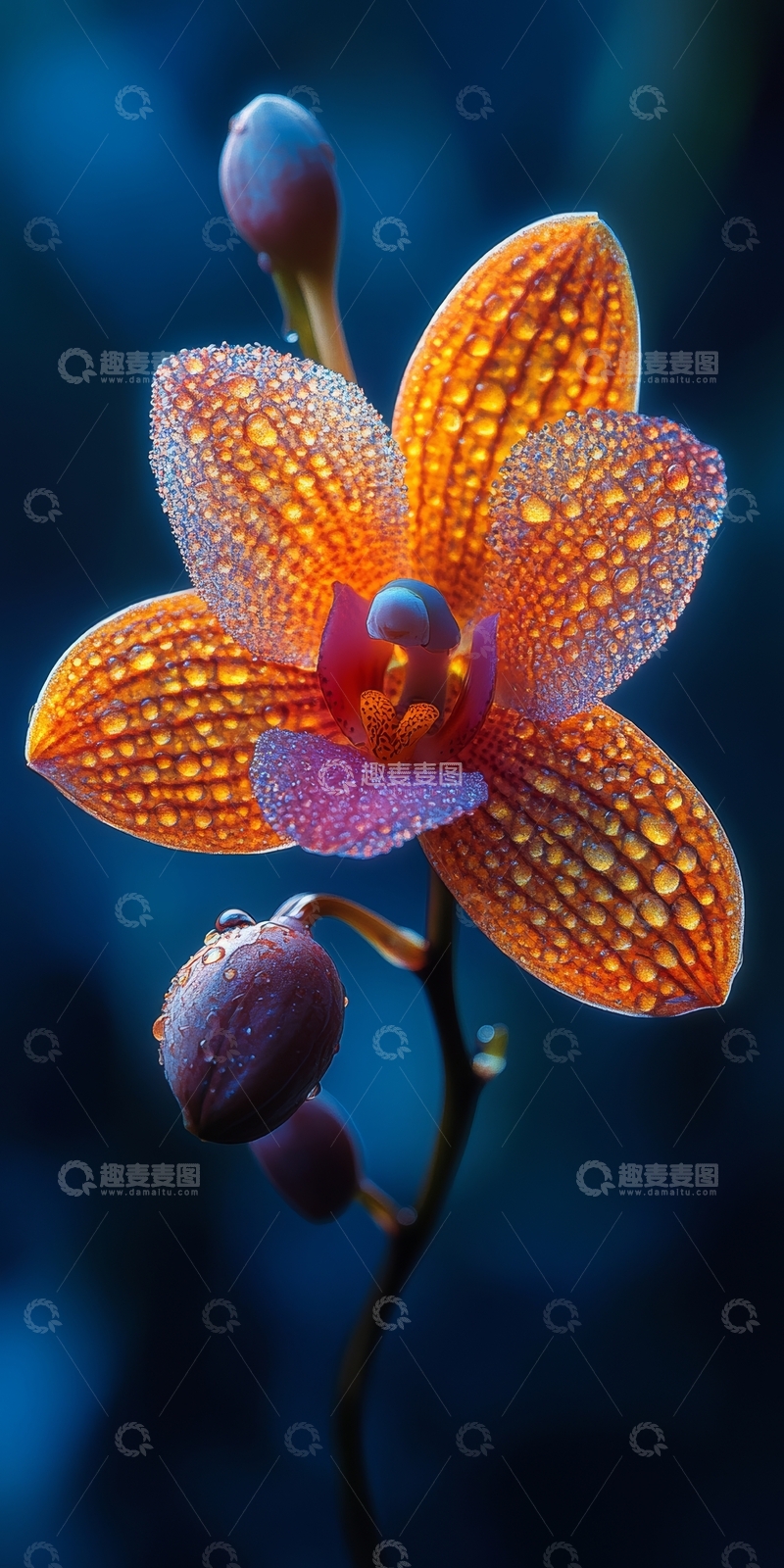 高清大图下载【趣麦麦图】橙色兰花上的水珠特写