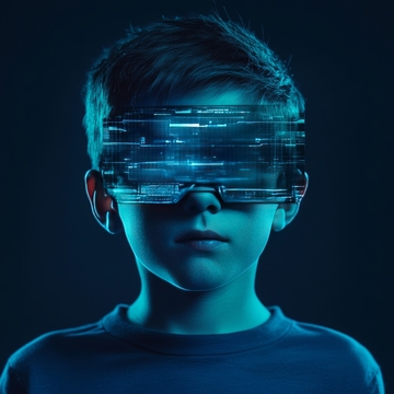 少年佩戴未来科技眼镜